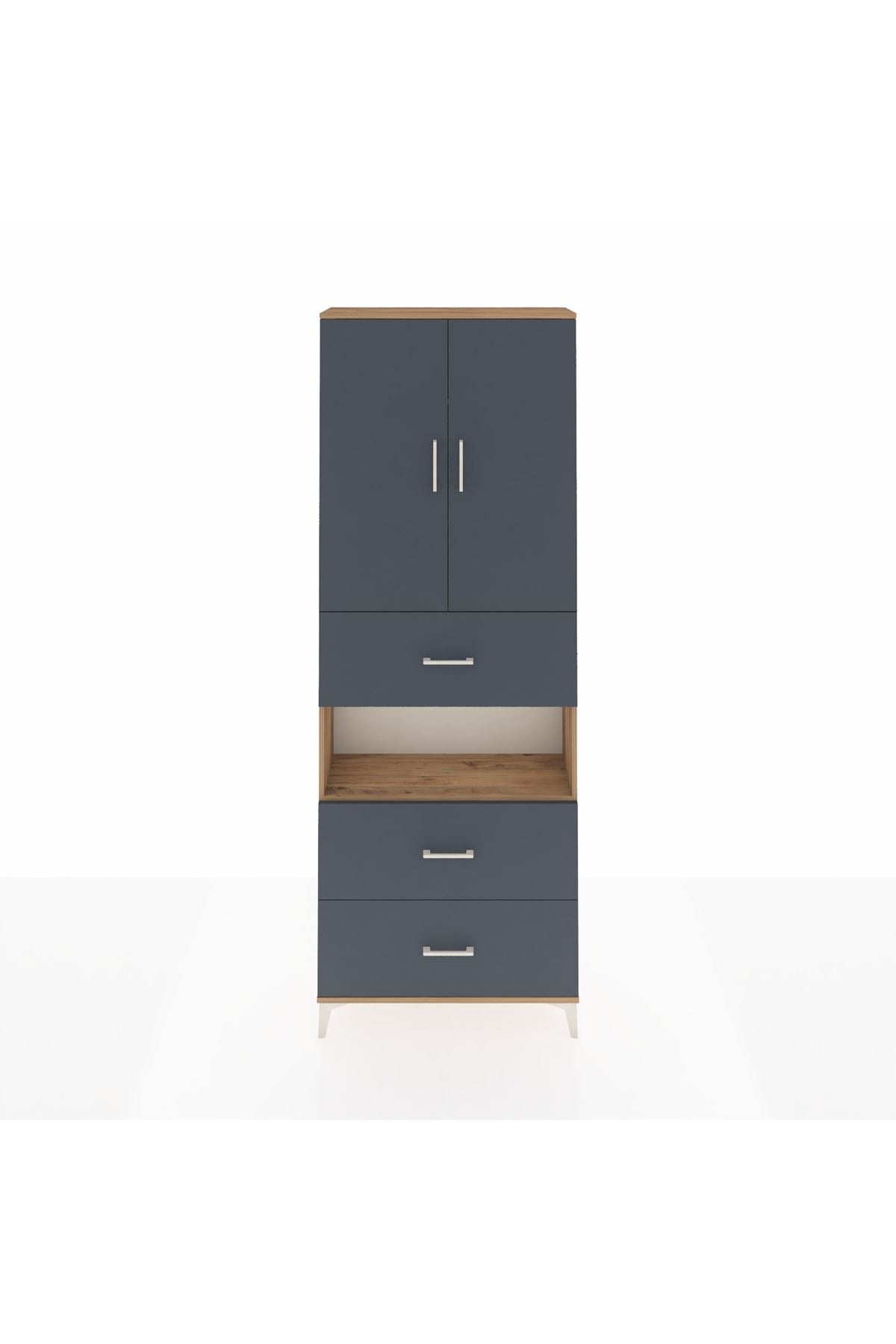 Arges Dolap 4 Raflı 3 Çekmeceli 2 Kapaklı 88x30x243 Çam-Antrasit