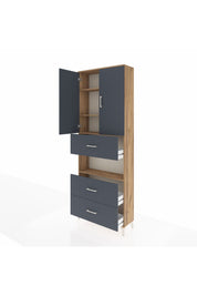 Arges Dolap 4 Raflı 3 Çekmeceli 2 Kapaklı 88x30x243 Çam-Antrasit