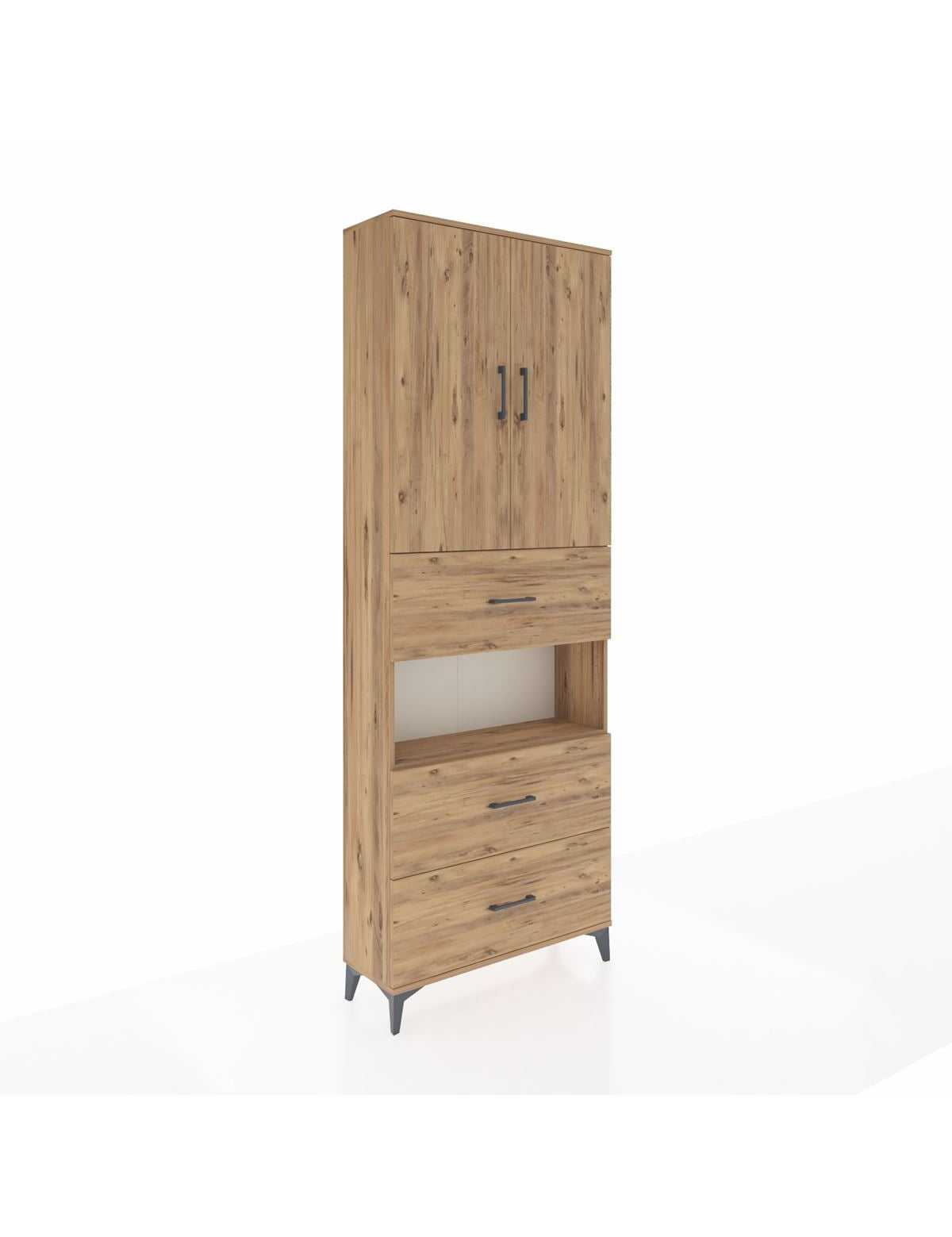 Arges Dolap 4 Raflı 3 Çekmeceli 2 Kapaklı 88x30x243 Çam-Çam