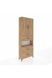 Arges Dolap 4 Raflı 3 Çekmeceli 2 Kapaklı 88x30x243 Çam-Çam