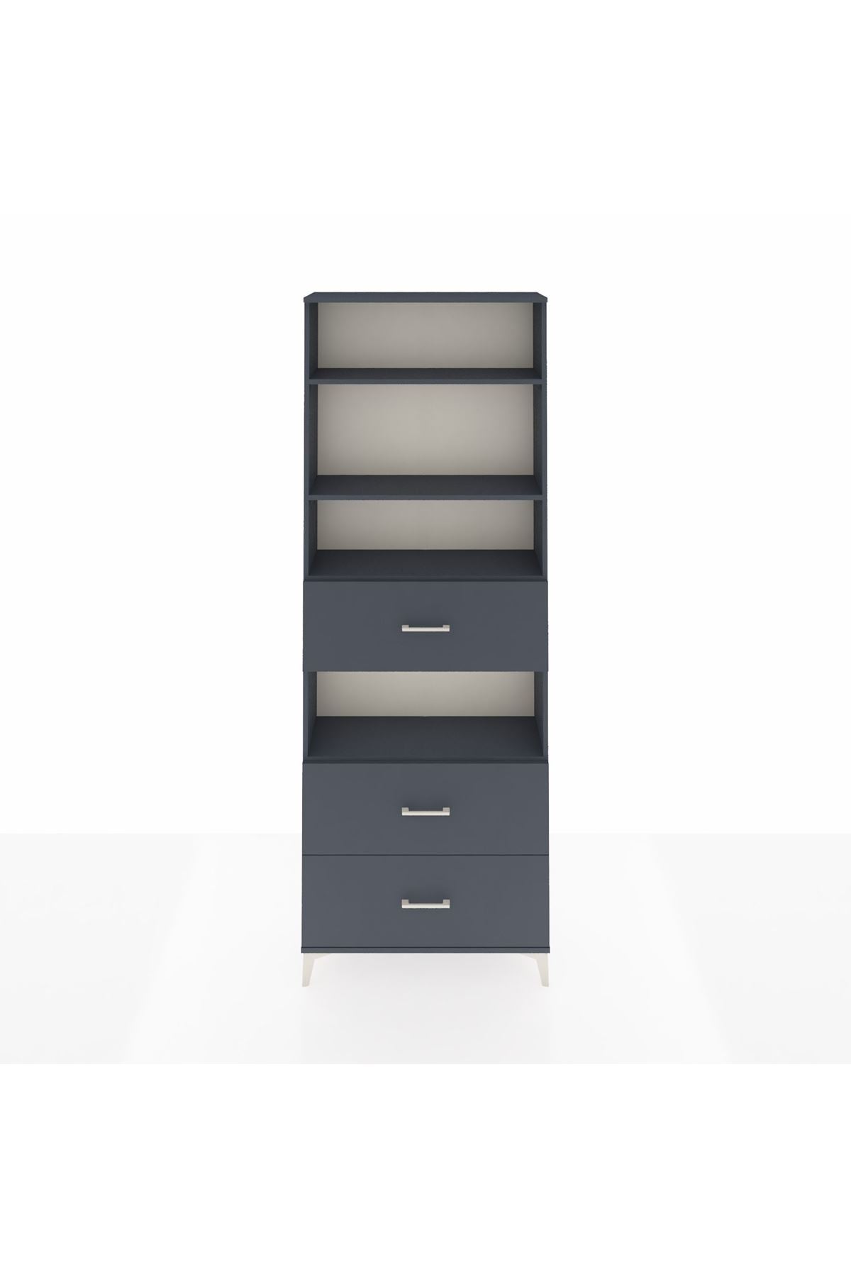 Arges Dolap 4 Raflı 3 Çekmeceli 88x30x243 Antrasit-Antrasit