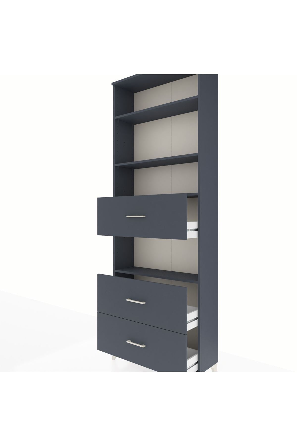 Arges Dolap 4 Raflı 3 Çekmeceli 88x30x243 Antrasit-Antrasit