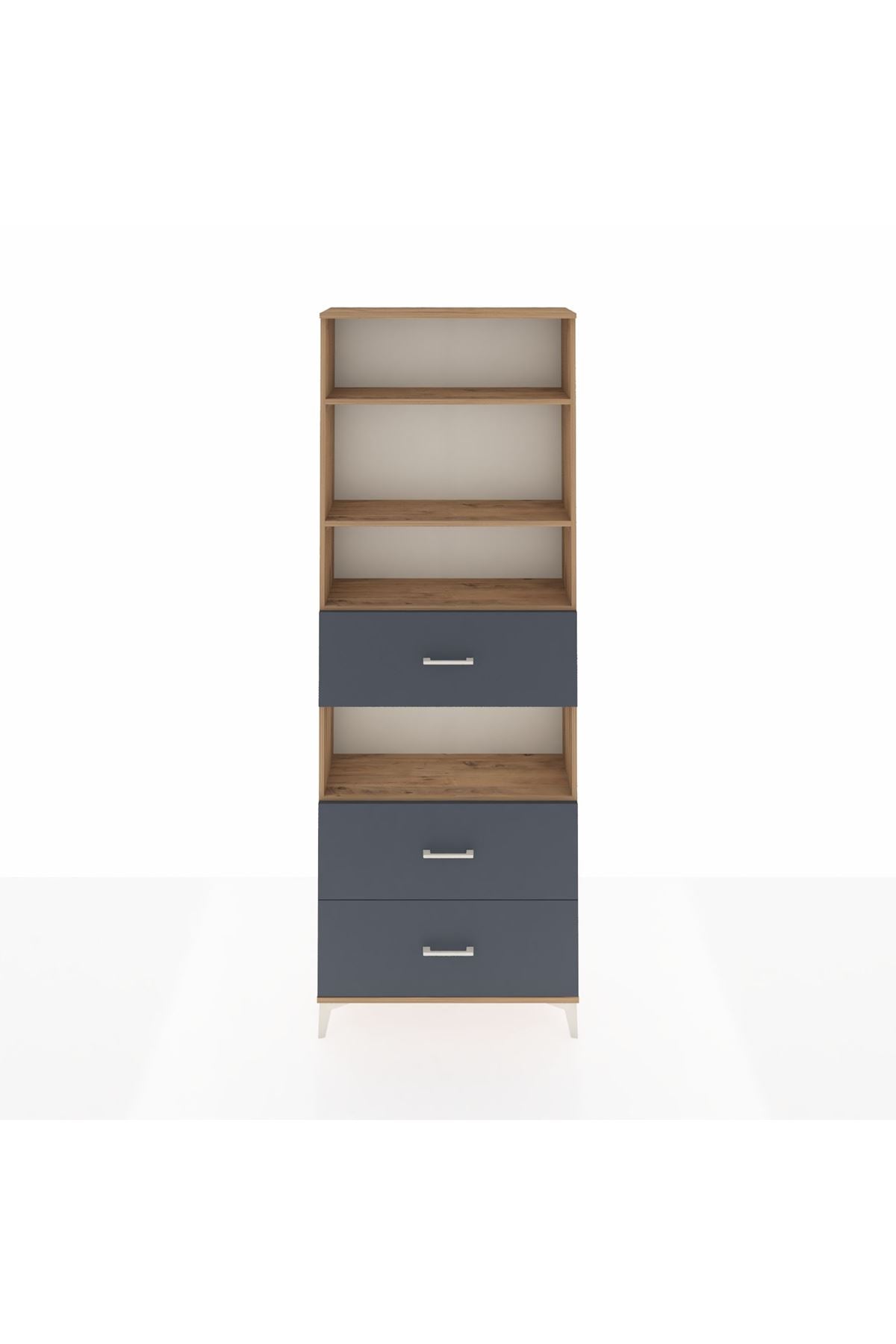 Arges Dolap 4 Raflı 3 Çekmeceli 88x30x243 Çam-Antrasit