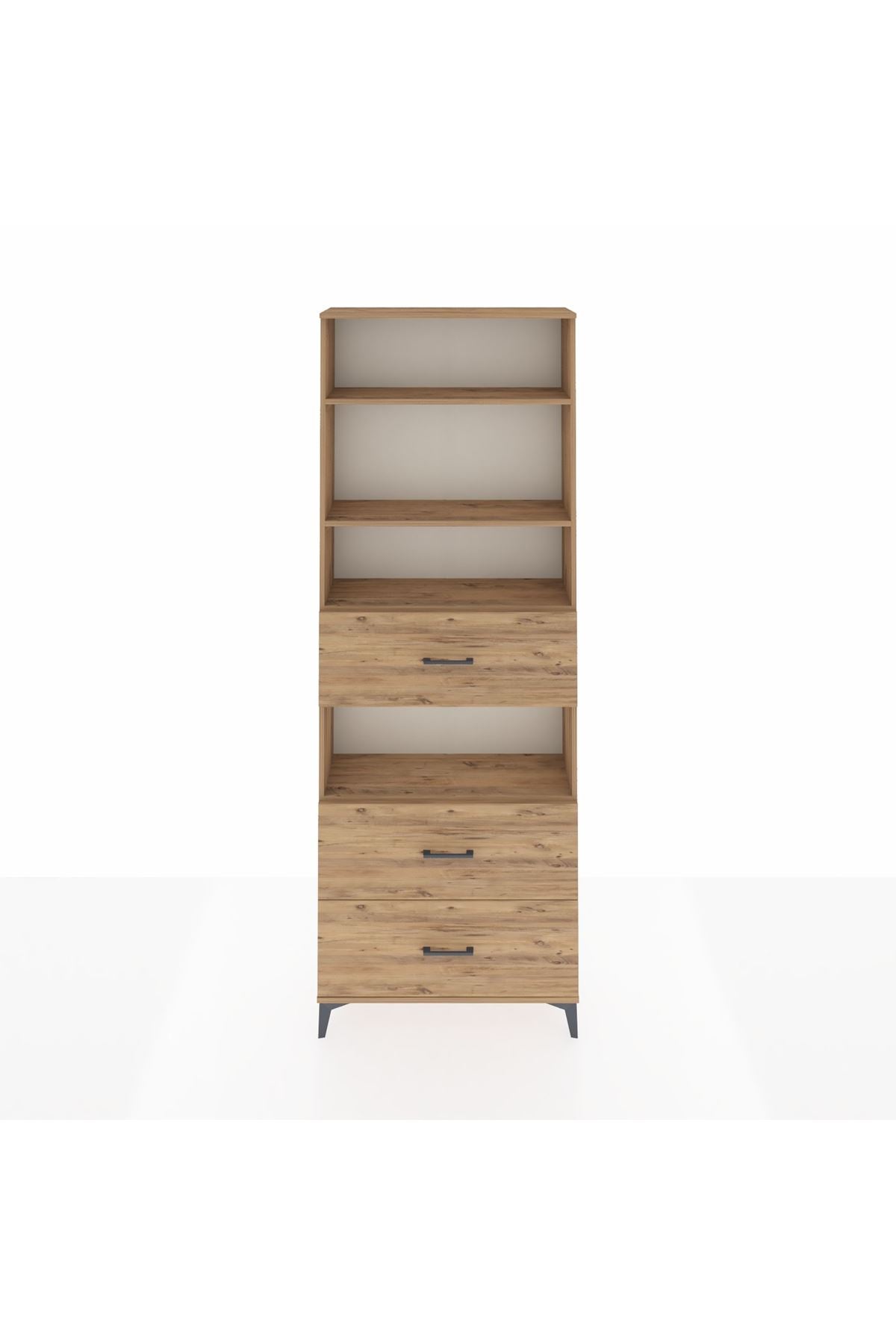 Arges Dolap 4 Raflı 3 Çekmeceli 88x30x243 Çam-Çam