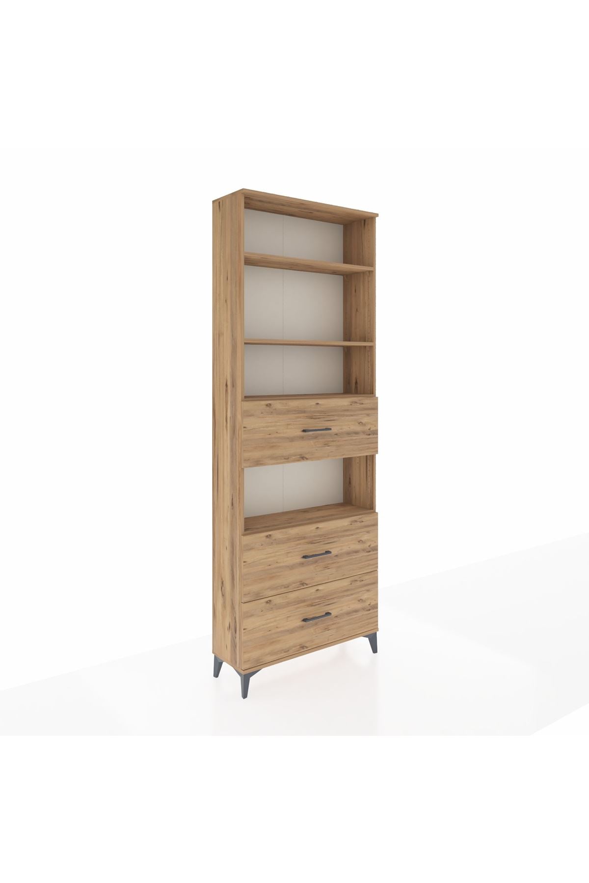 Arges Dolap 4 Raflı 3 Çekmeceli 88x30x243 Çam-Çam