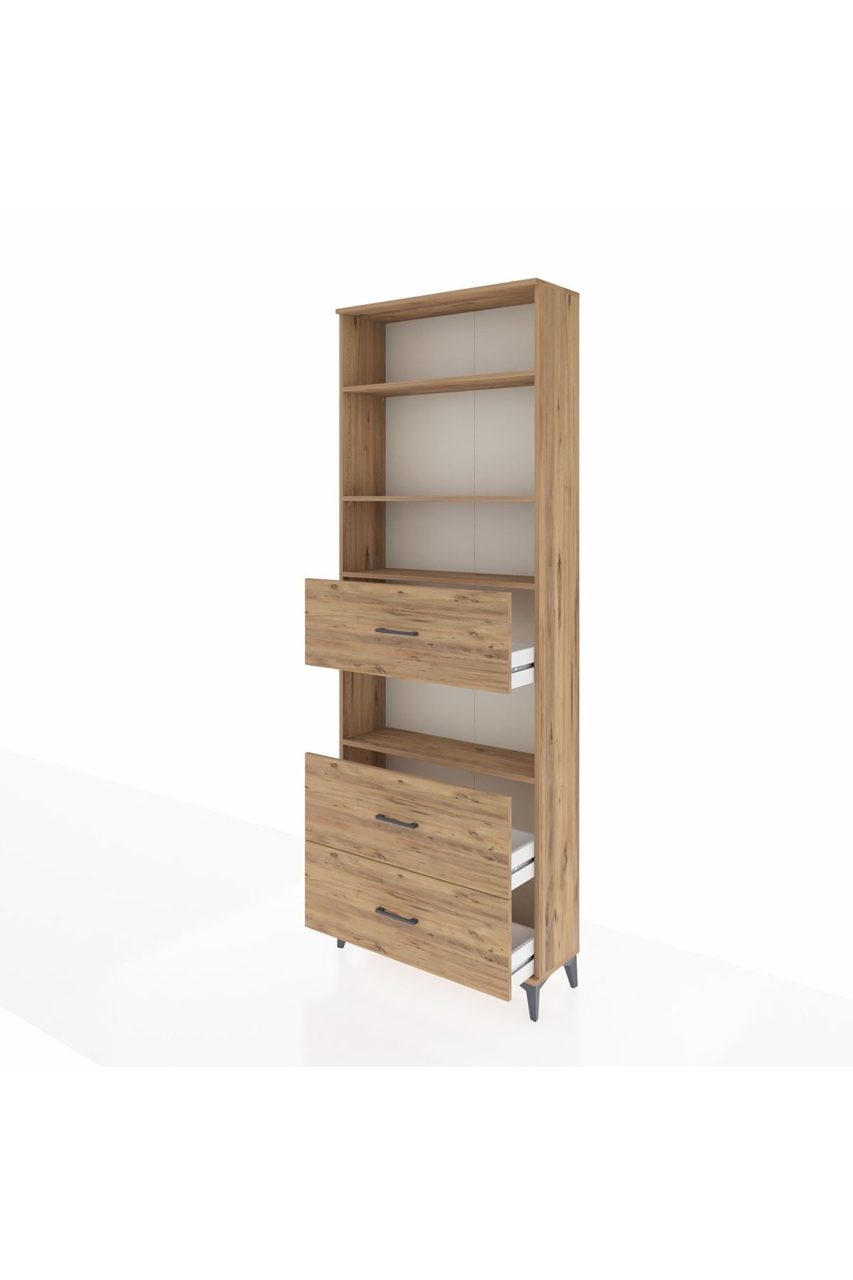 Arges Dolap 4 Raflı 3 Çekmeceli 88x30x243 Çam-Çam