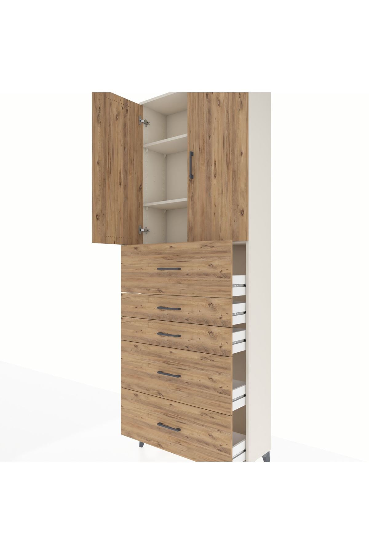 Arges Dolap 3 Raflı 5 Çekmeceli 2 Kapaklı 88x30x243 Aytaşı-Çam