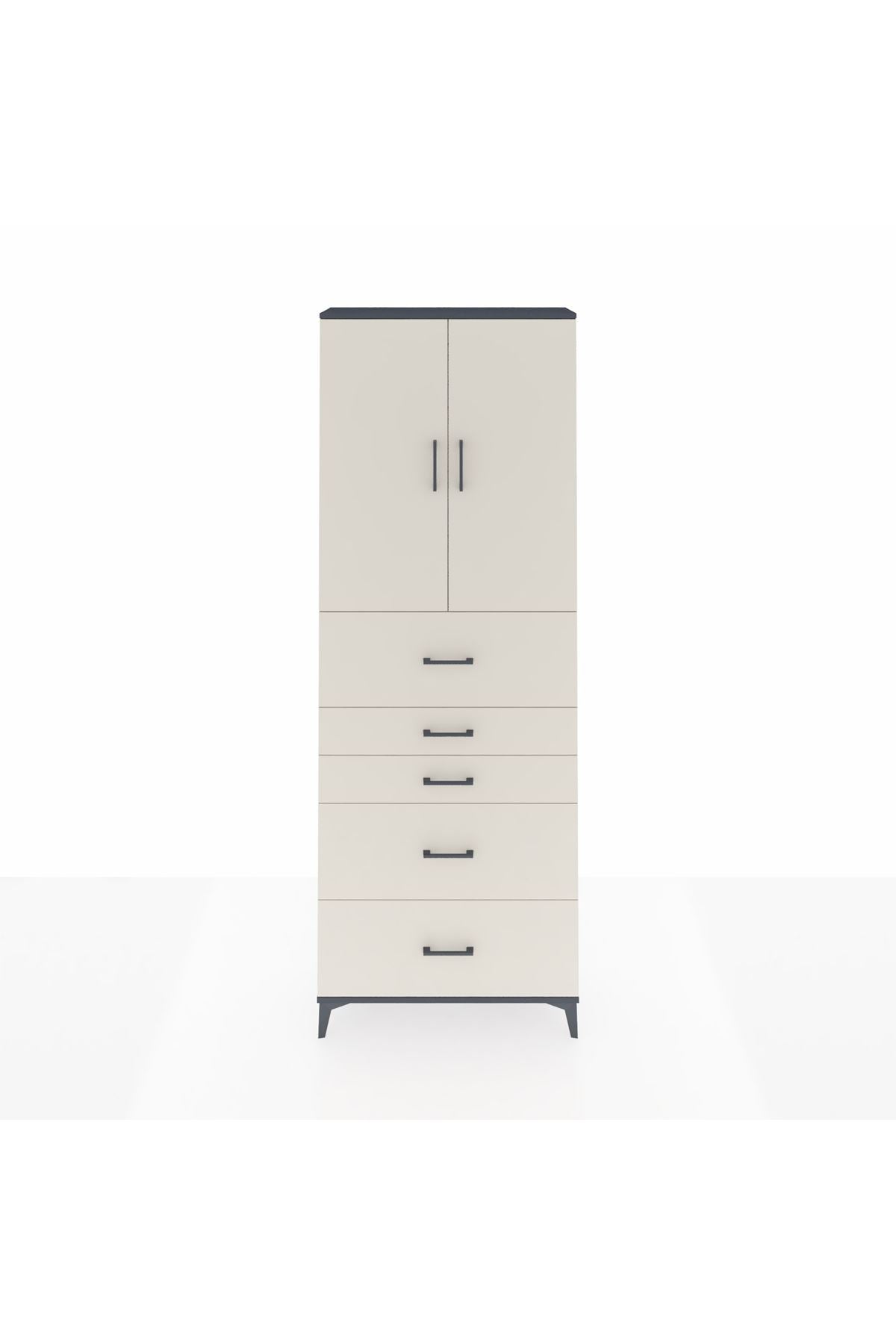 Arges Dolap 3 Raflı 5 Çekmeceli 2 Kapaklı 88x30x243 Antrasit-Aytaşı