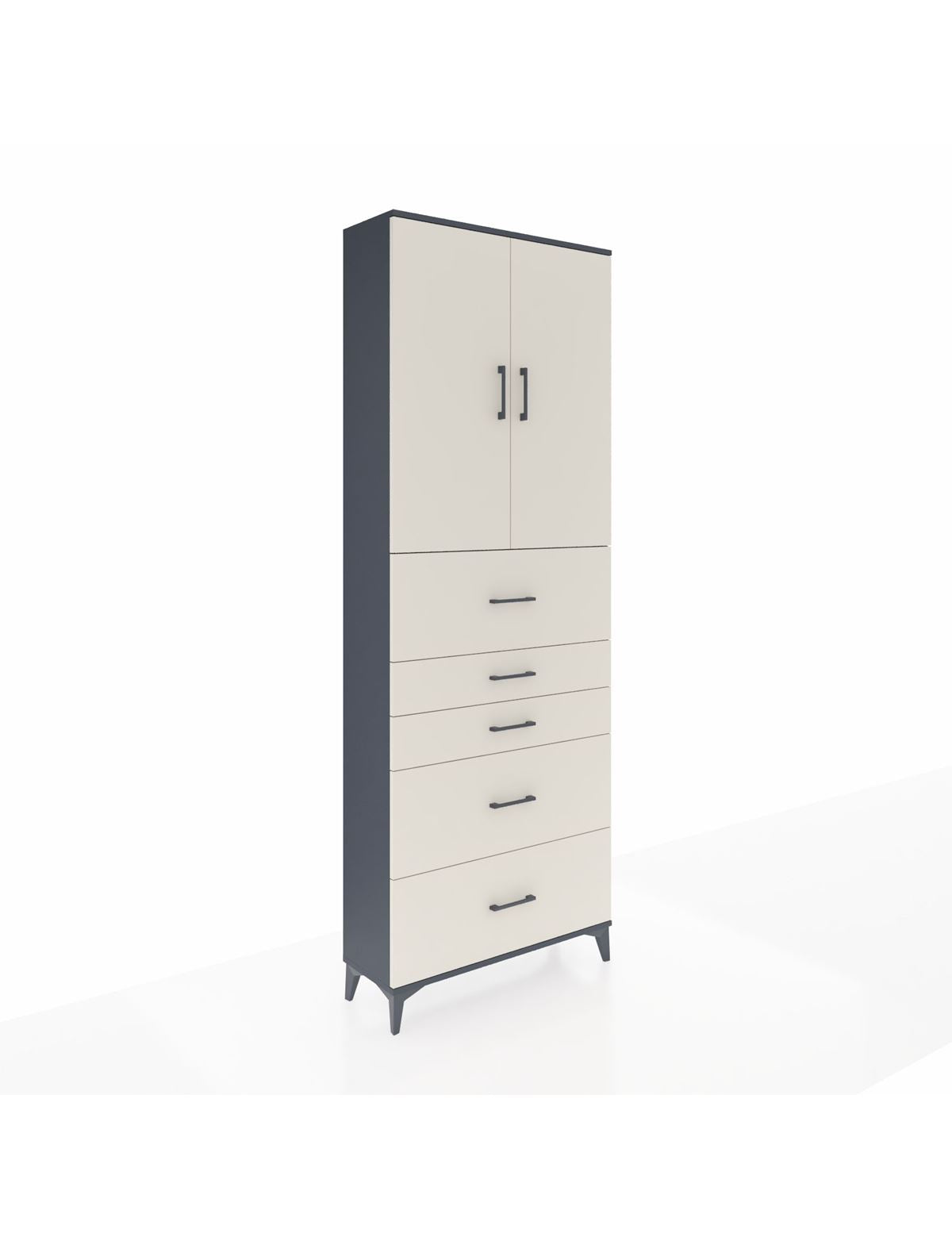 Arges Dolap 3 Raflı 5 Çekmeceli 2 Kapaklı 88x30x243 Antrasit-Aytaşı