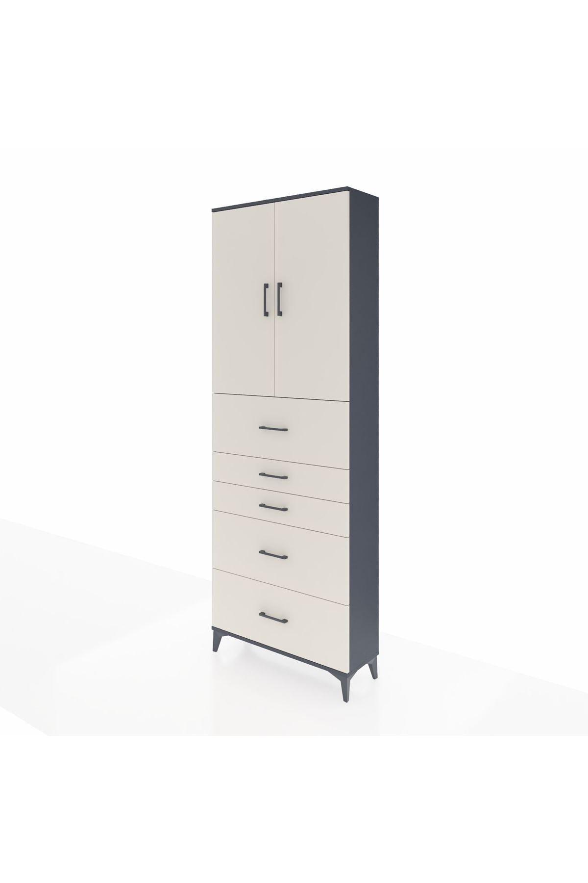 Arges Dolap 3 Raflı 5 Çekmeceli 2 Kapaklı 88x30x243 Antrasit-Aytaşı