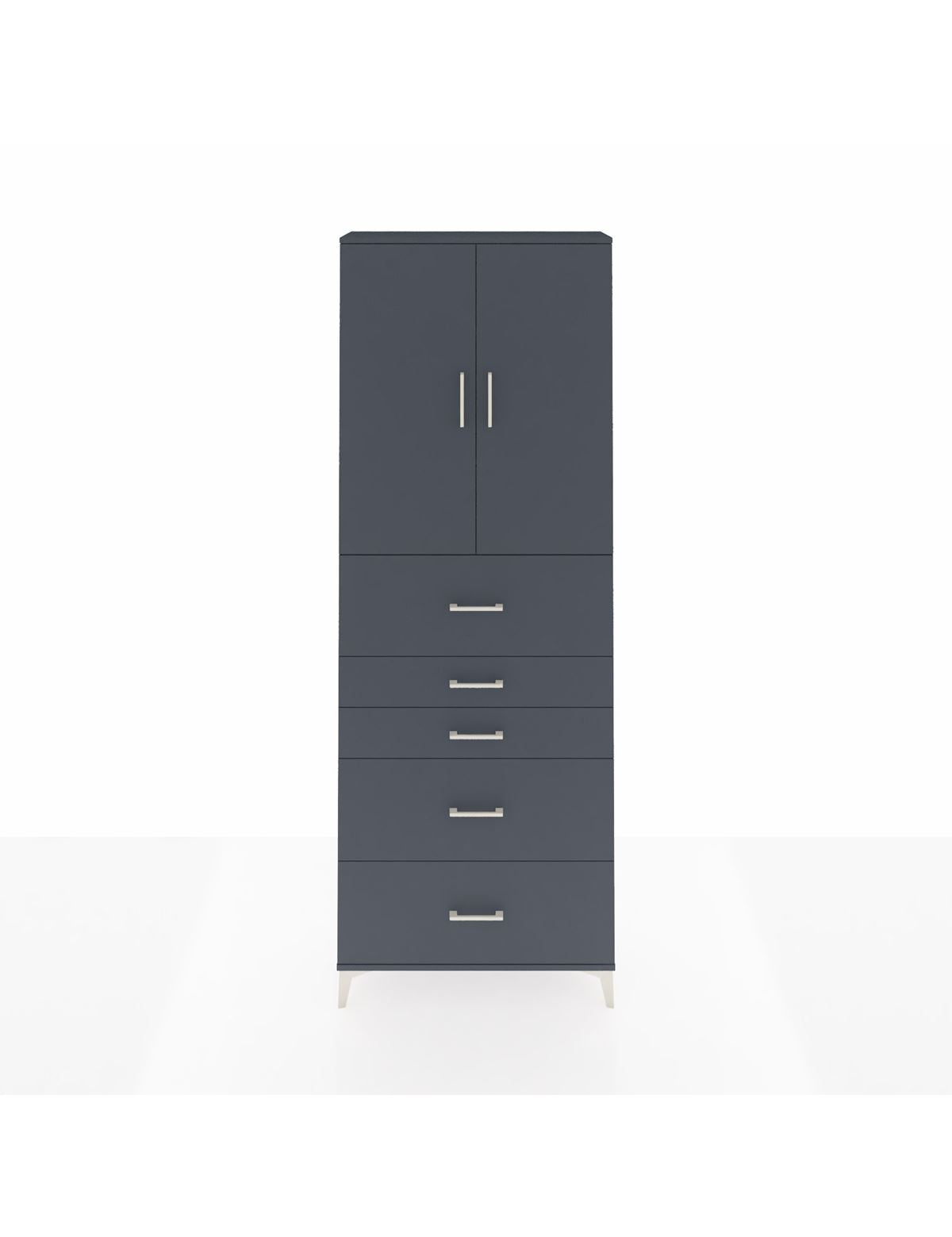 Arges Dolap 3 Raflı 5 Çekmeceli 2 Kapaklı 88x30x243 Antrasit-Antrasit