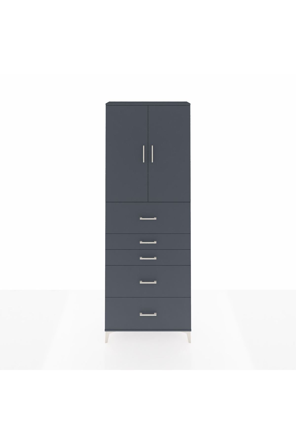 Arges Dolap 3 Raflı 5 Çekmeceli 2 Kapaklı 88x30x243 Antrasit-Antrasit