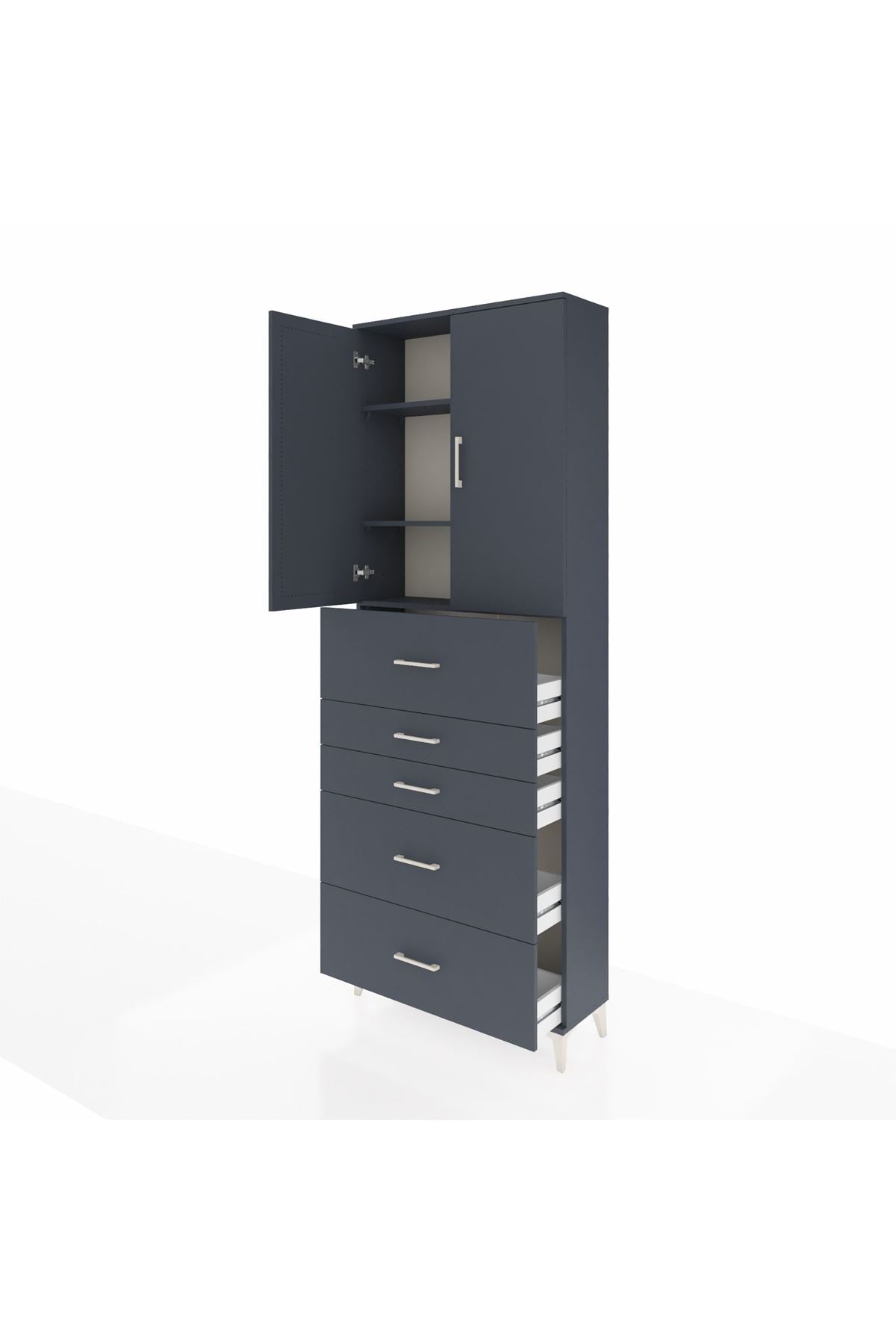 Arges Dolap 3 Raflı 5 Çekmeceli 2 Kapaklı 88x30x243 Antrasit-Antrasit