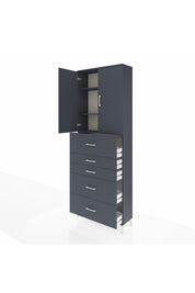 Arges Dolap 3 Raflı 5 Çekmeceli 2 Kapaklı 88x30x243 Antrasit-Antrasit