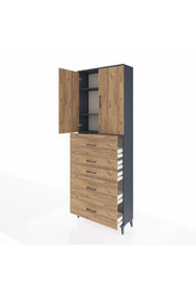 Arges Dolap 3 Raflı 5 Çekmeceli 2 Kapaklı 88x30x243 Antrasit-Çam