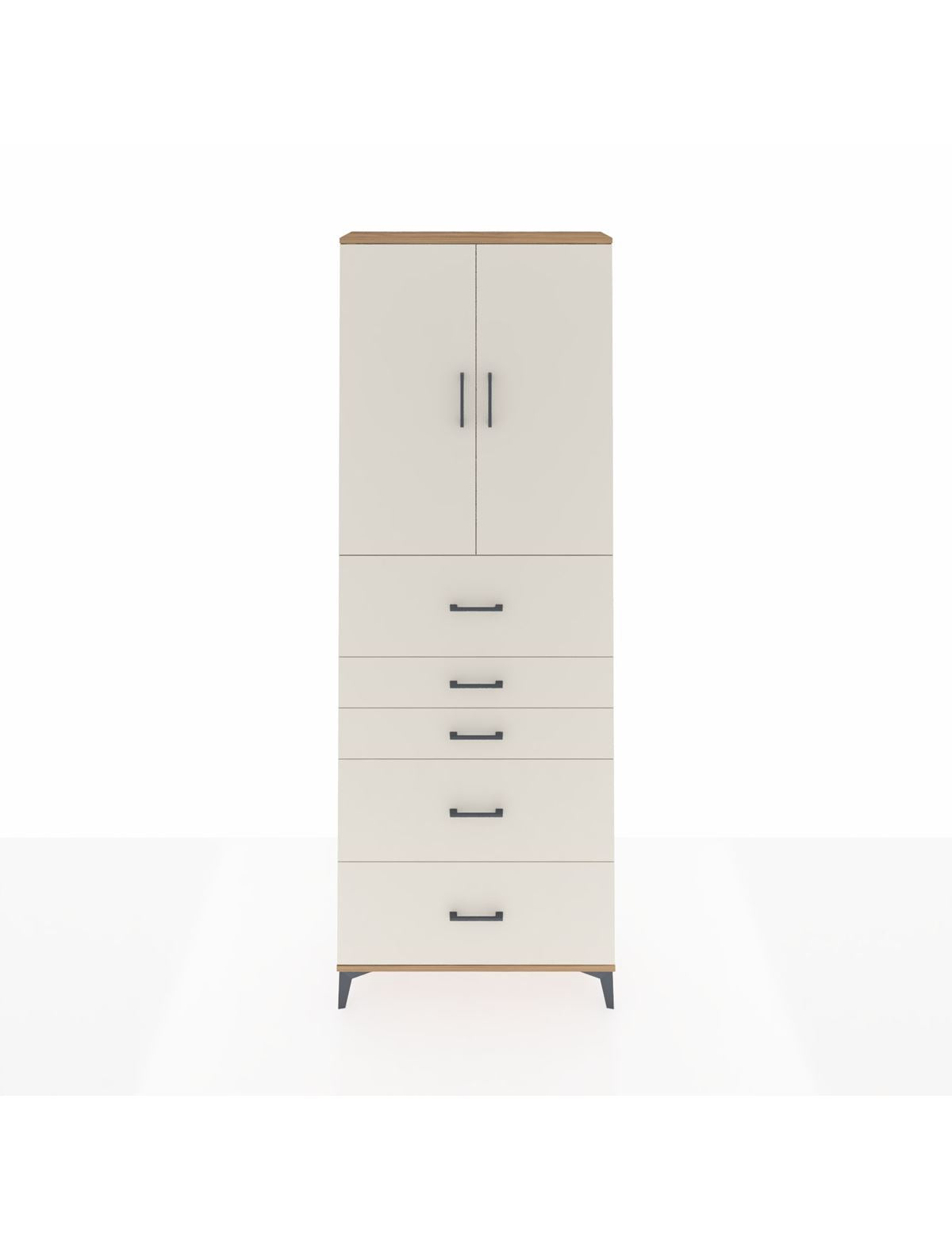 Arges Dolap 3 Raflı 5 Çekmeceli 2 Kapaklı 88x30x243 Çam-Aytaşı