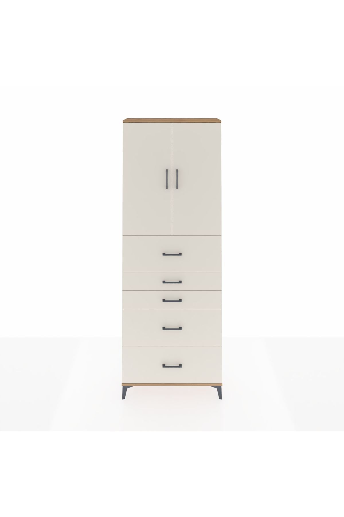 Arges Dolap 3 Raflı 5 Çekmeceli 2 Kapaklı 88x30x243 Çam-Aytaşı