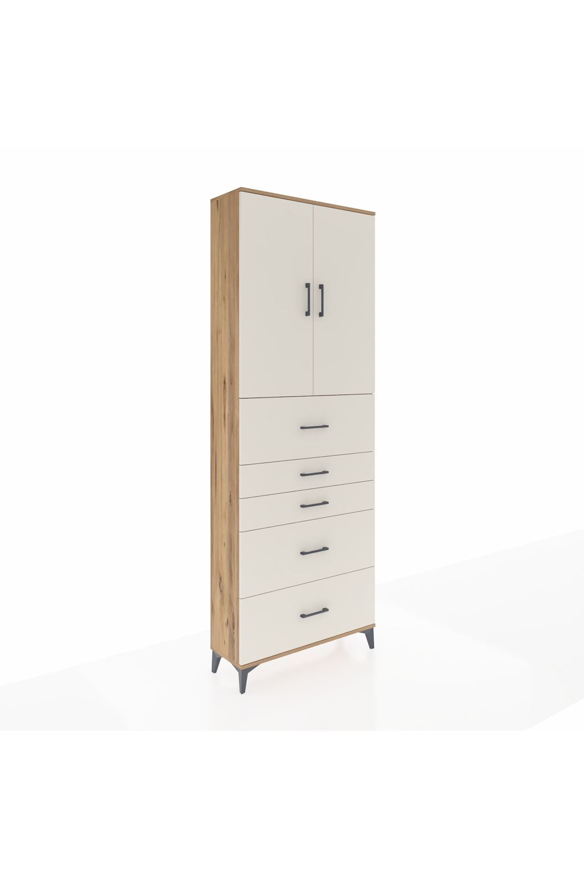 Arges Dolap 3 Raflı 5 Çekmeceli 2 Kapaklı 88x30x243 Çam-Aytaşı