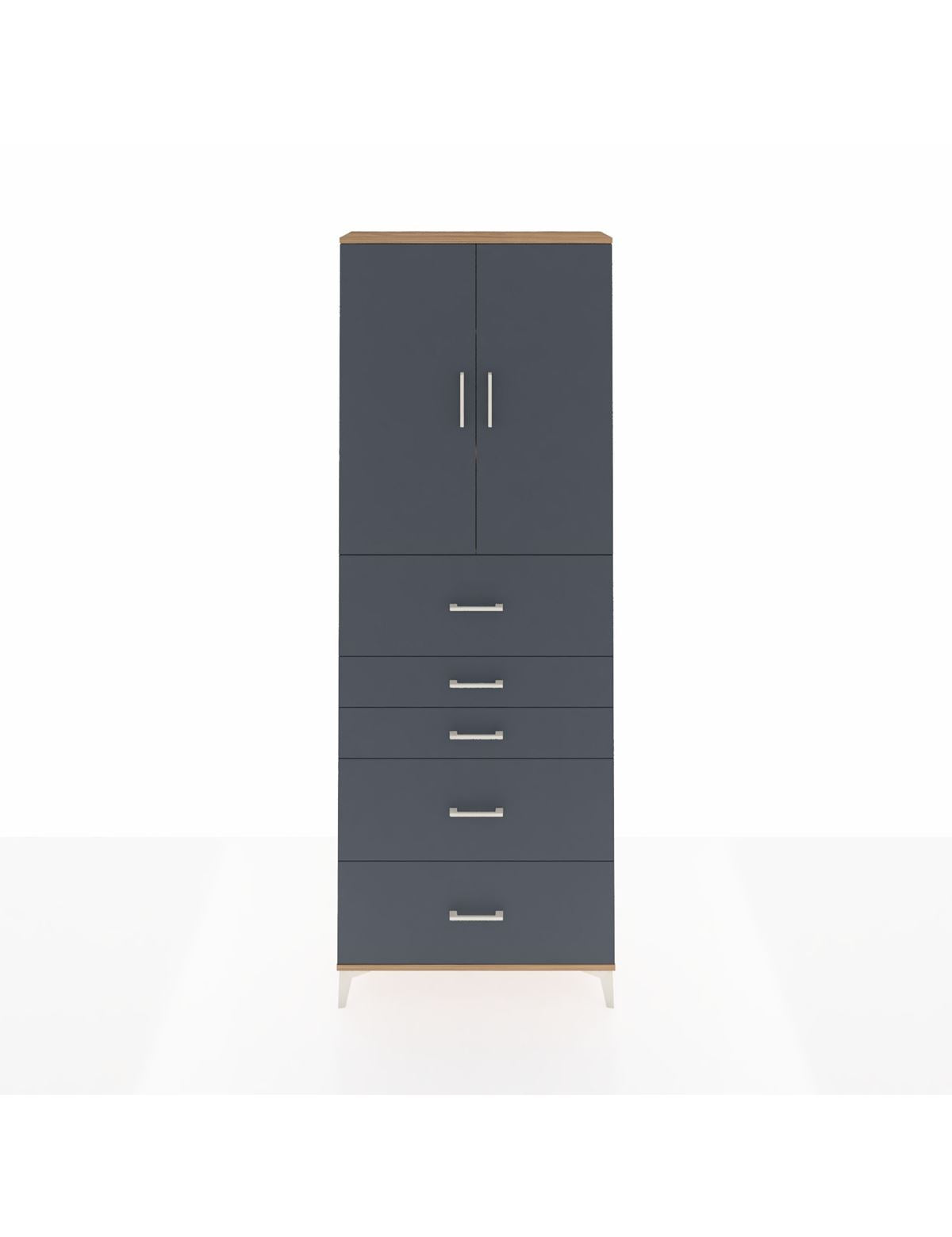 Arges Dolap 3 Raflı 5 Çekmeceli 2 Kapaklı 88x30x243 Çam-Antrasit