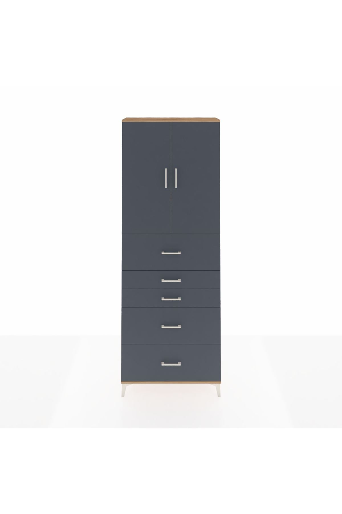 Arges Dolap 3 Raflı 5 Çekmeceli 2 Kapaklı 88x30x243 Çam-Antrasit