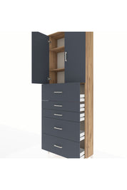Arges Dolap 3 Raflı 5 Çekmeceli 2 Kapaklı 88x30x243 Çam-Antrasit