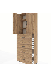 Arges Dolap 3 Raflı 5 Çekmeceli 2 Kapaklı 88x30x243 Çam-Çam