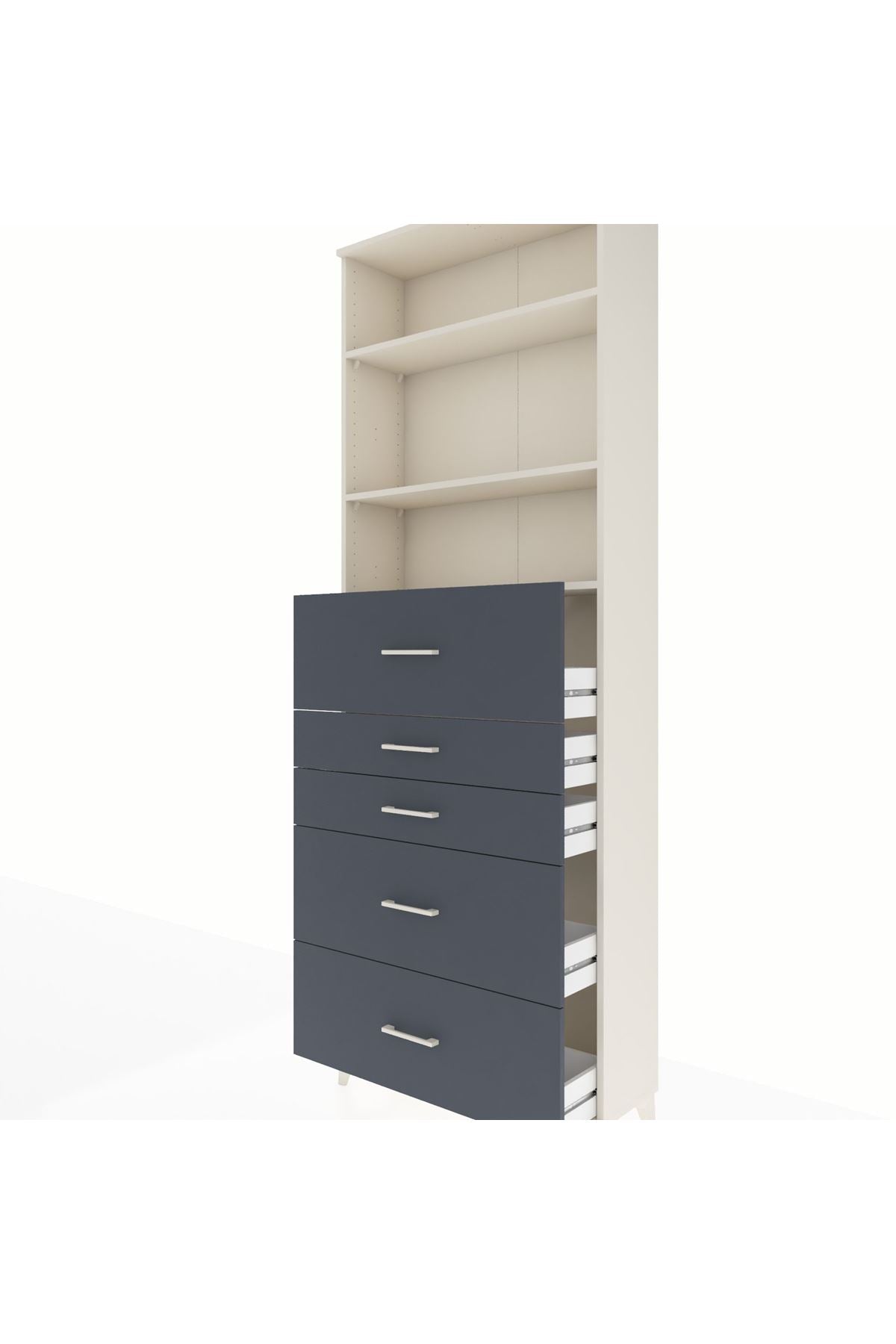 Arges Dolap 3 Raflı 5 Çekmeceli 88x30x243 Aytaşı-Antrasit