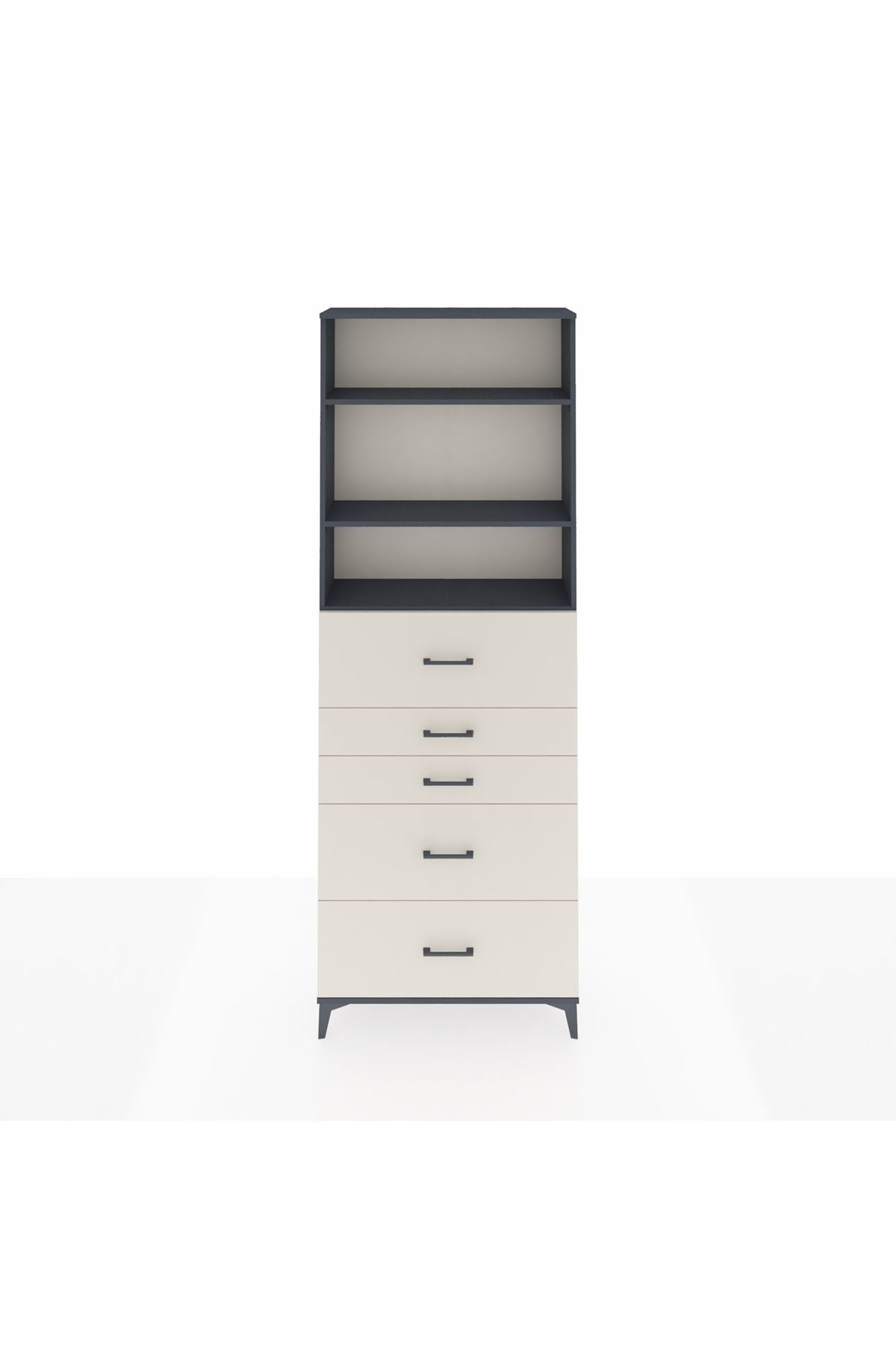 Arges Dolap 3 Raflı 5 Çekmeceli 88x30x243 Antrasit-Aytaşı