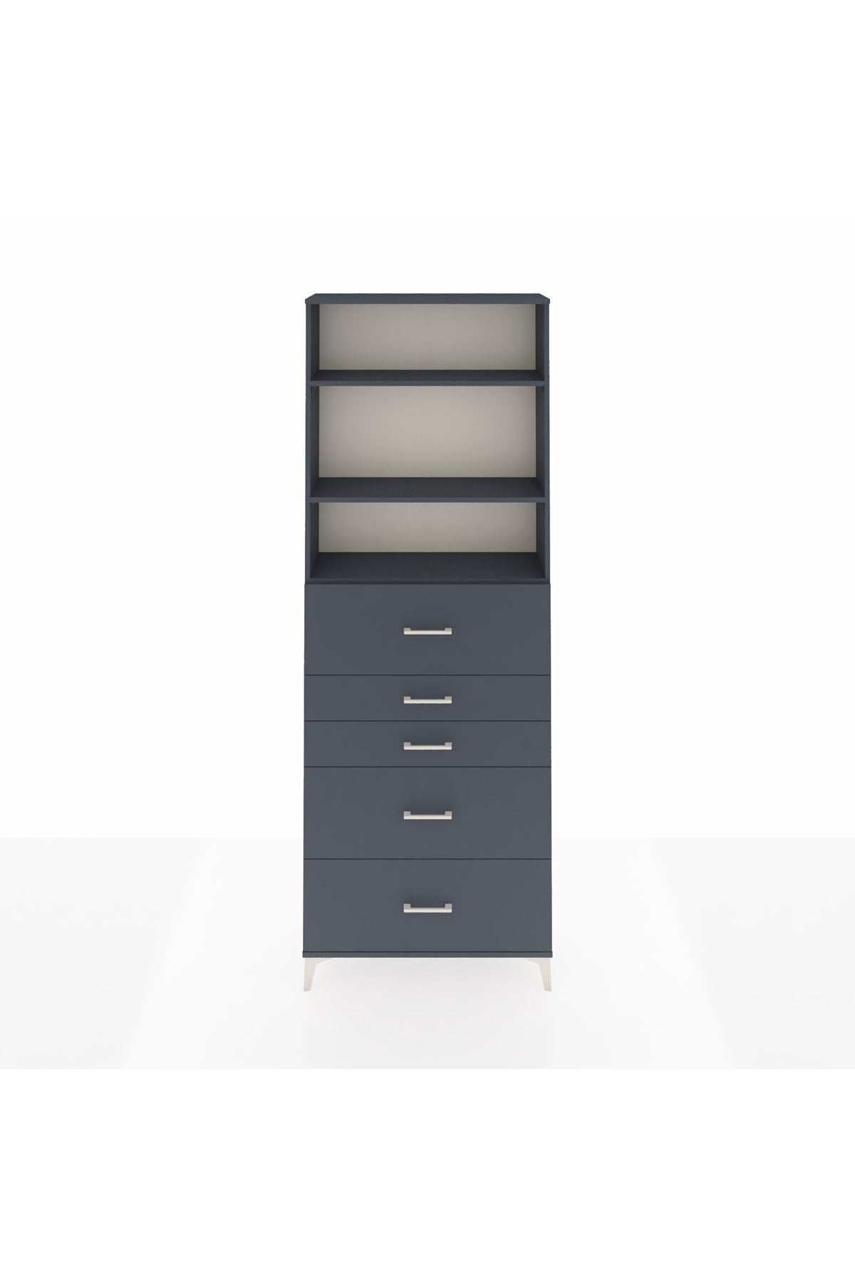 Arges Dolap 3 Raflı 5 Çekmeceli 88x30x243 Antrasit-Antrasit