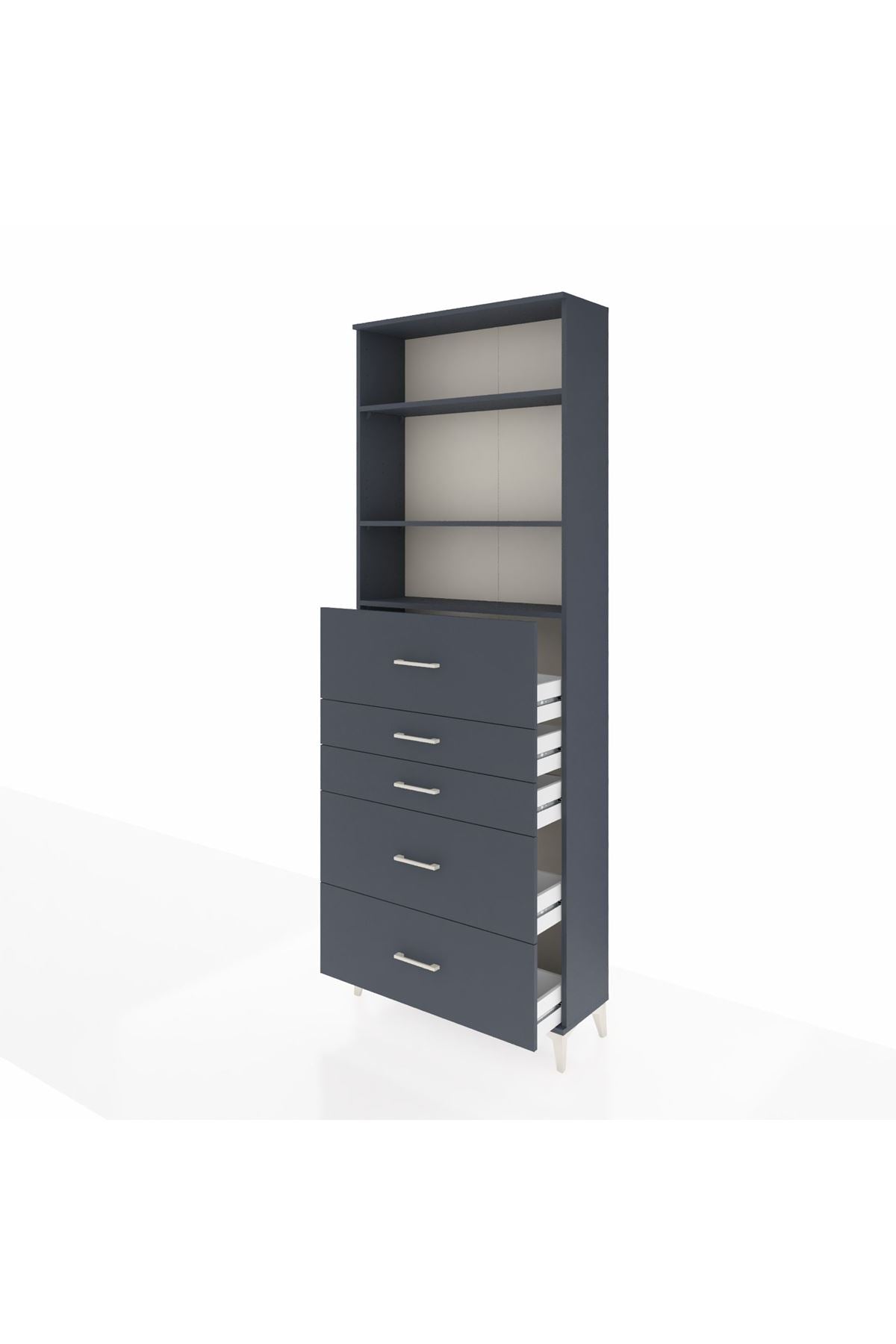 Arges Dolap 3 Raflı 5 Çekmeceli 88x30x243 Antrasit-Antrasit