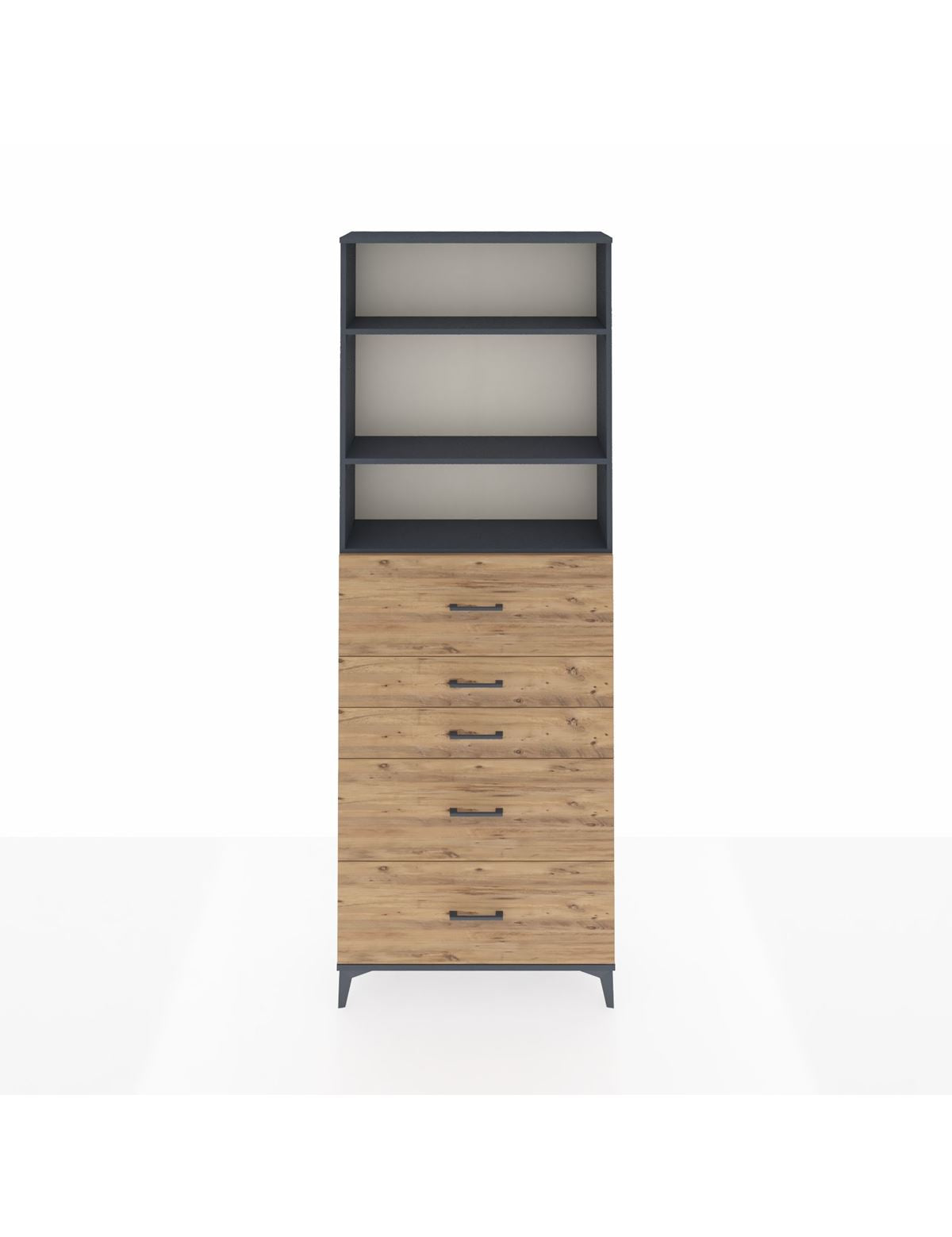 Arges Dolap 3 Raflı 5 Çekmeceli 88x30x243 Antrasit-Çam