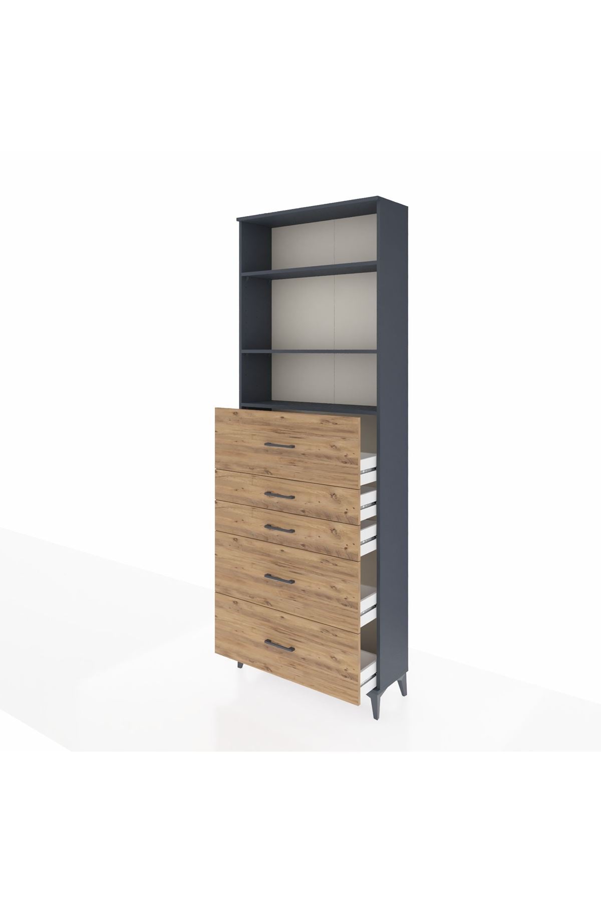 Arges Dolap 3 Raflı 5 Çekmeceli 88x30x243 Antrasit-Çam