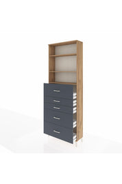 Arges Dolap 3 Raflı 5 Çekmeceli 88x30x243 Çam-Antrasit