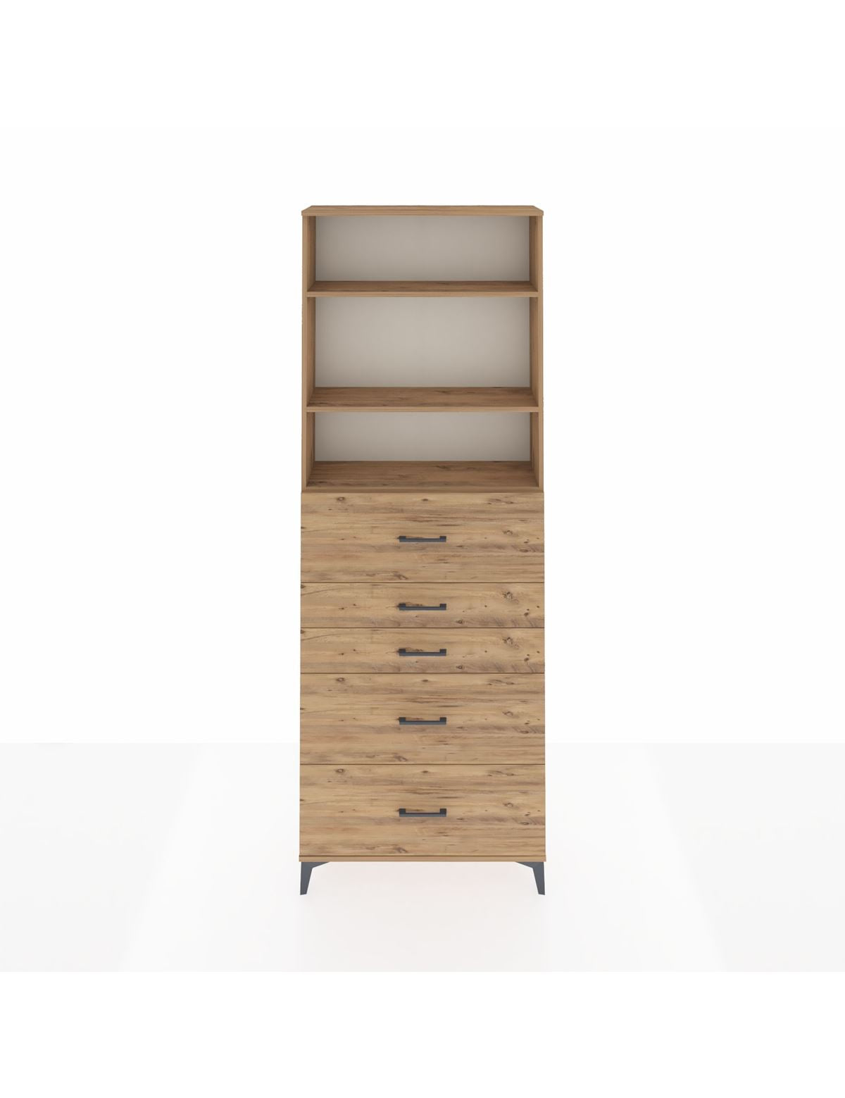 Arges Dolap 3 Raflı 5 Çekmeceli 88x30x243 Çam-Çam