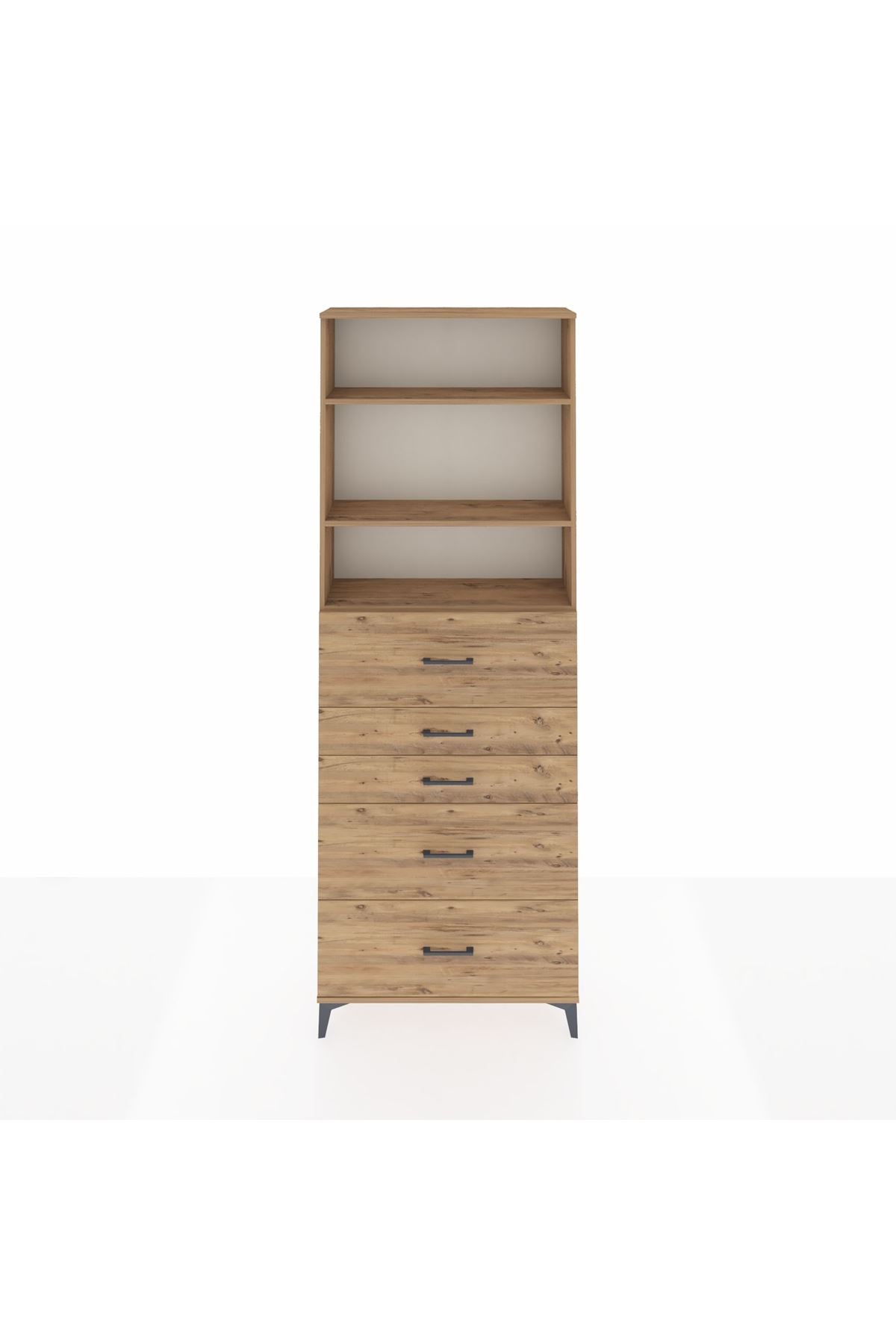 Arges Dolap 3 Raflı 5 Çekmeceli 88x30x243 Çam-Çam