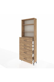 Arges Dolap 3 Raflı 5 Çekmeceli 88x30x243 Çam-Çam