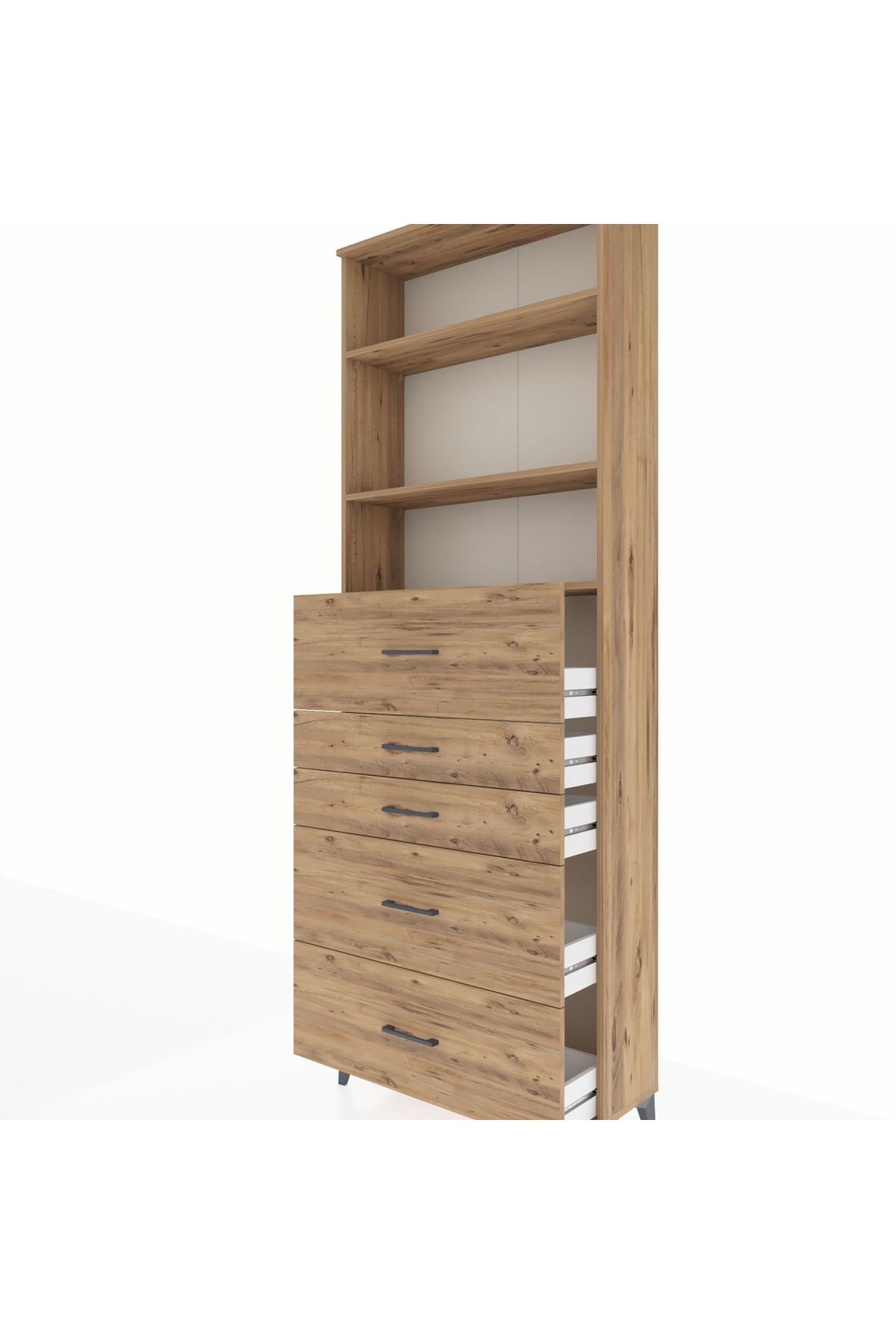 Arges Dolap 3 Raflı 5 Çekmeceli 88x30x243 Çam-Çam