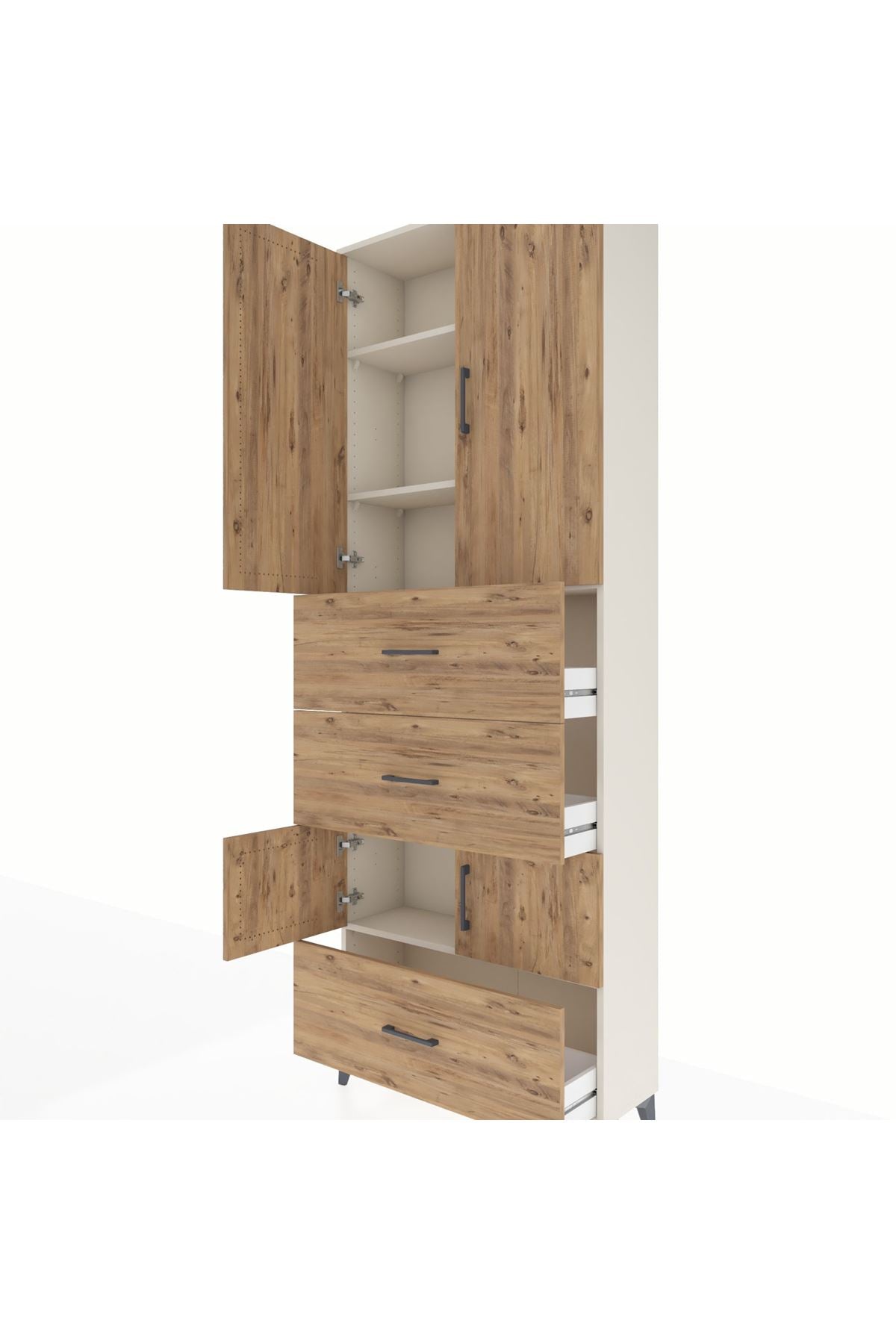 Arges Dolap 4 Raflı 3 Çekmeceli 4 Kapaklı 88x30x243 Aytaşı-Çam