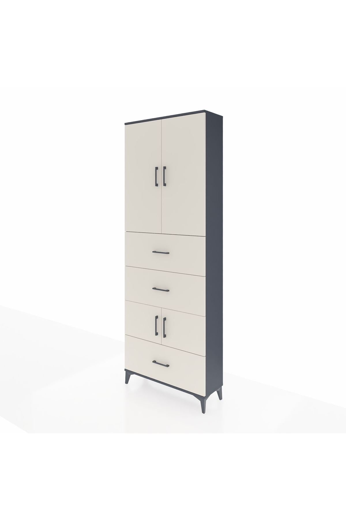 Arges Dolap 4 Raflı 3 Çekmeceli 4 Kapaklı 88x30x243 Antrasit-Aytaşı