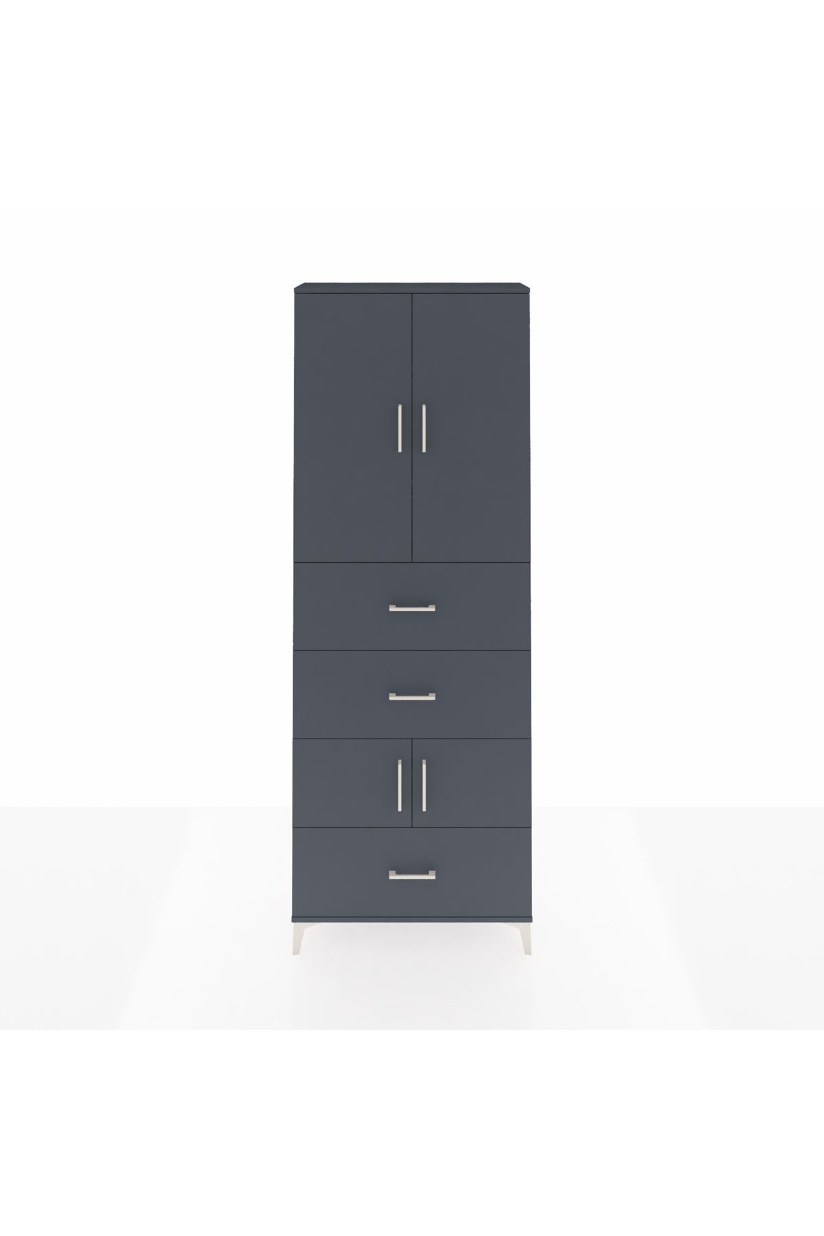 Arges Dolap 4 Raflı 3 Çekmeceli 4 Kapaklı 88x30x243 Antrasit-Antrasit