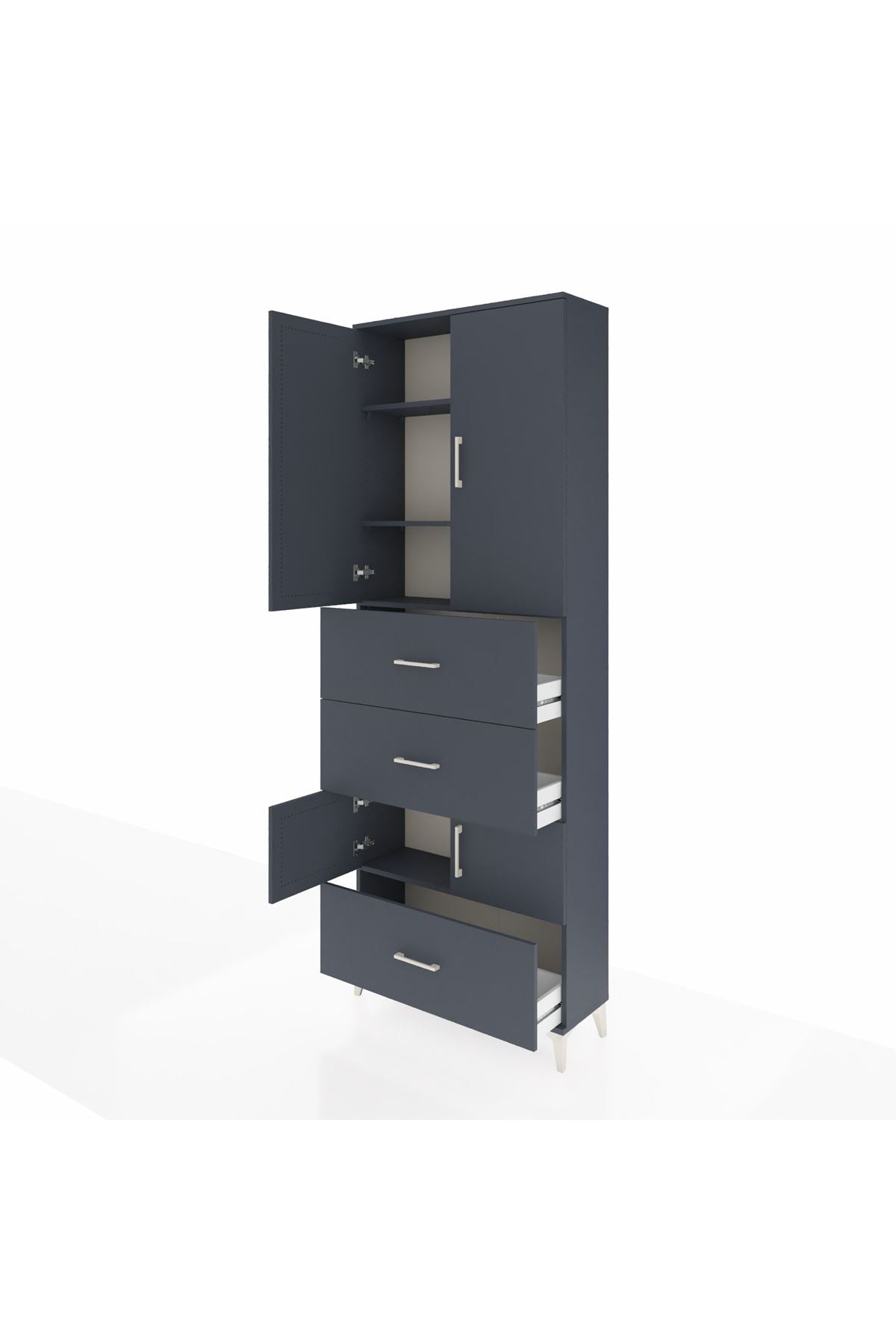 Arges Dolap 4 Raflı 3 Çekmeceli 4 Kapaklı 88x30x243 Antrasit-Antrasit