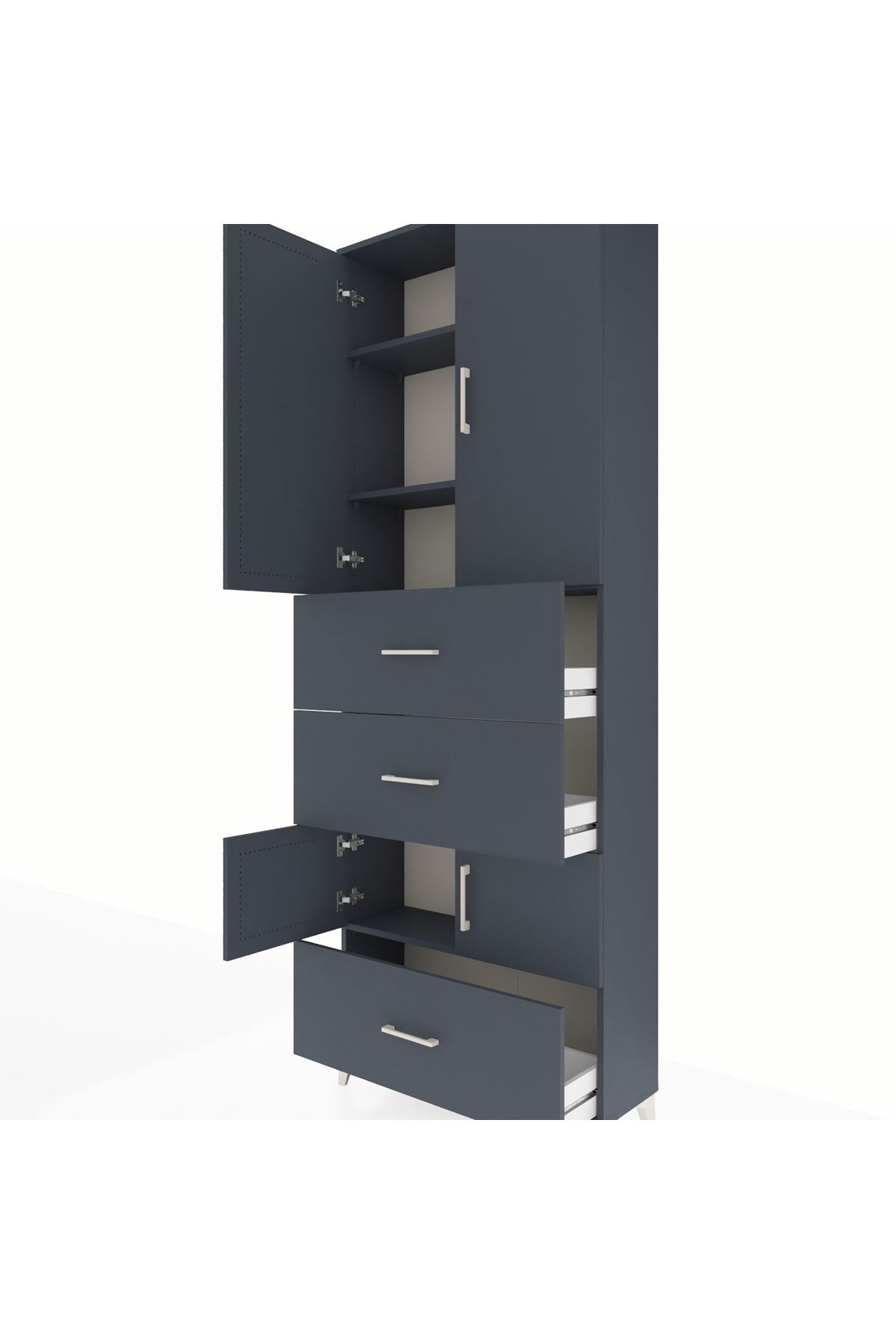 Arges Dolap 4 Raflı 3 Çekmeceli 4 Kapaklı 88x30x243 Antrasit-Antrasit