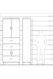 Arges Dolap 4 Raflı 3 Çekmeceli 4 Kapaklı 88x30x243 Antrasit-Antrasit