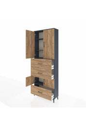 Arges Dolap 4 Raflı 3 Çekmeceli 4 Kapaklı 88x30x243 Antrasit-Çam