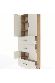 Arges Dolap 4 Raflı 3 Çekmeceli 4 Kapaklı 88x30x243 Çam-Aytaşı