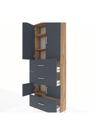 Arges Dolap 4 Raflı 3 Çekmeceli 4 Kapaklı 88x30x243 Çam-Antrasit