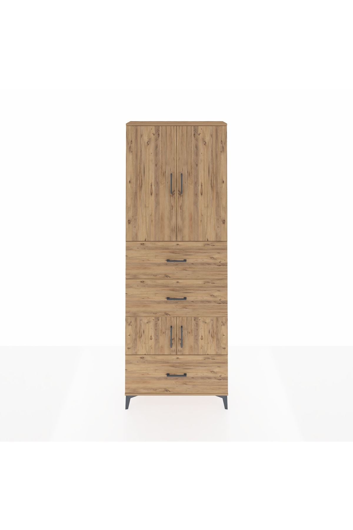 Arges Dolap 4 Raflı 3 Çekmeceli 4 Kapaklı 88x30x243 Çam-Çam