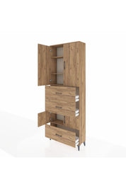 Arges Dolap 4 Raflı 3 Çekmeceli 4 Kapaklı 88x30x243 Çam-Çam