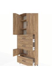 Arges Dolap 4 Raflı 3 Çekmeceli 4 Kapaklı 88x30x243 Çam-Çam