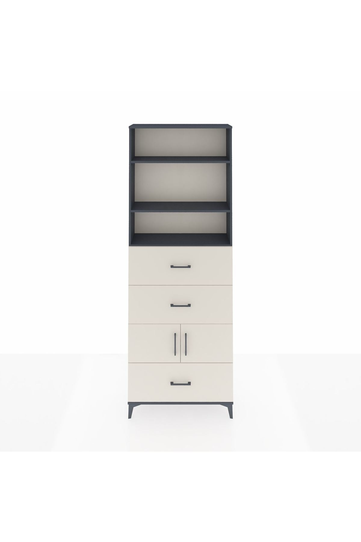 Arges Dolap 4 Raflı 3 Çekmeceli 2 Kapaklı 88x30x243 Antrasit-Aytaşı
